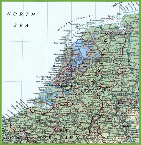 Detailed map of Netherlands with cities and towns