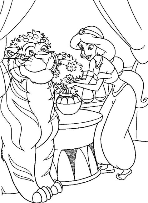 Jasmine And Rajah The Tiger On Disney Princesses Coloring Page : Kids ...