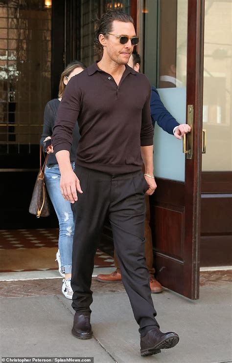 Matthew McConaughey looks fresh in a fitted shirt after pizza night ...