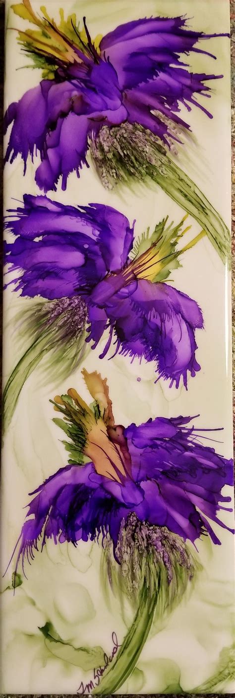 Flowers in alcohol ink on 4x12 ceramic tile by Tina Alcohol Ink Crafts, Alcohol Ink Painting ...