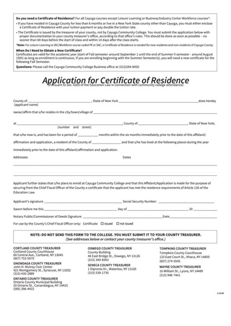 Application For Certificate Of Residence Form printable pdf download