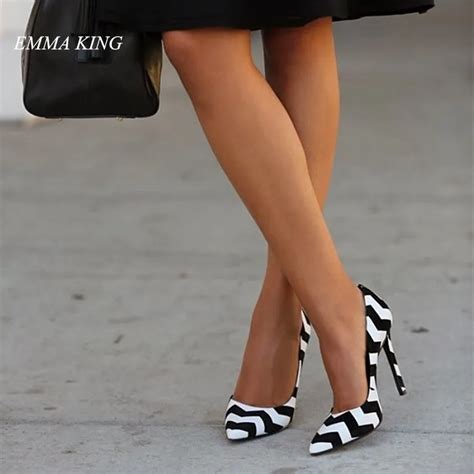 2019 Black White Mixed Colors Pointed Toe High Heels Pumps Women ...