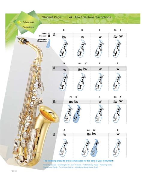 Fingering Chart Alto Saxophone