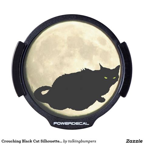 Crouching Black Cat Silhouette on Full Moon LED Car Window Decal ...