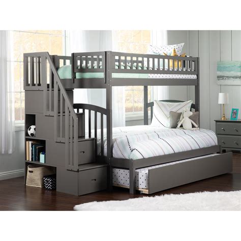 Westbrook Staircase Bunk Twin over Full with Twin Size Urban Trundle Bed in Grey - Walmart.com