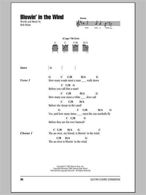 Blowin' In The Wind by Bob Dylan - Guitar Chords/Lyrics - Guitar Instructor