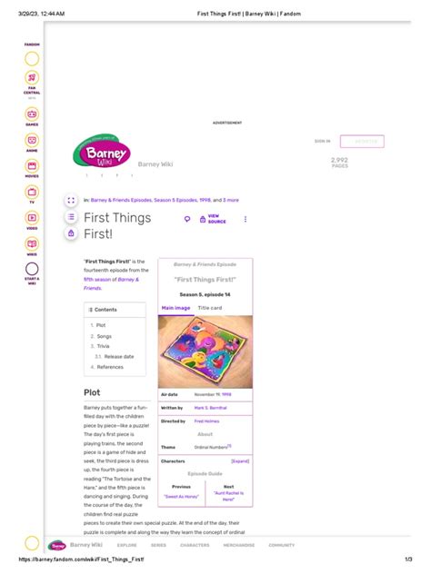 First Things First! _ Barney Wiki _ Fandom | PDF