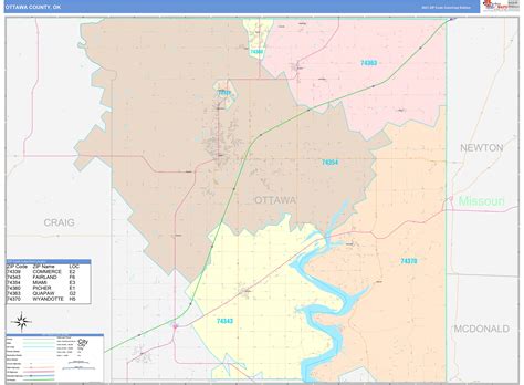 Ottawa County, OK Wall Map Color Cast Style by MarketMAPS - MapSales