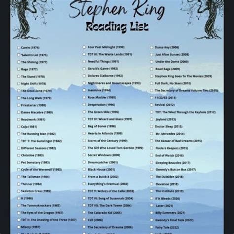 Stephen King Printable Reading List Books in Order Stephen - Etsy UK ...