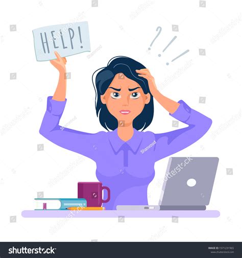 Stressed Frustrated Business Woman Asking Help Stock Vector (Royalty ...