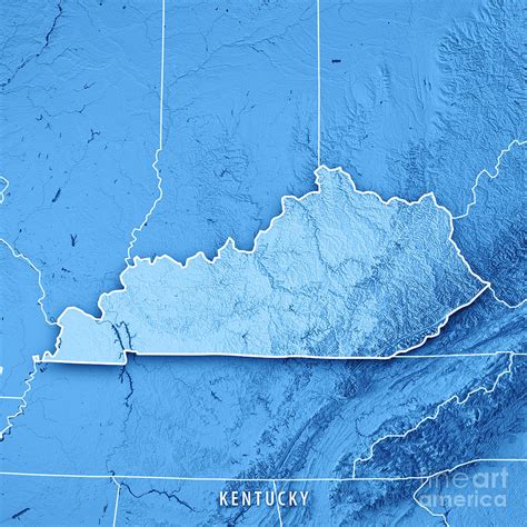 Kentucky State USA 3D Render Topographic Map Blue Border Digital Art by Frank Ramspott - Fine ...