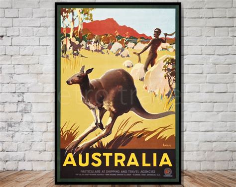 Australia Travel Poster, Kangaroo Poster, INSTANT DOWNLOAD, Retro Travel Digital Print, Vintage ...