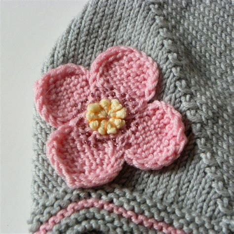 Pink flower hat knit baby hat grey baby hat with flower MADE | Etsy