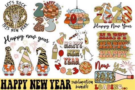 Retro Happy New Year 2023 Bundle Graphic by Let it be Design · Creative ...