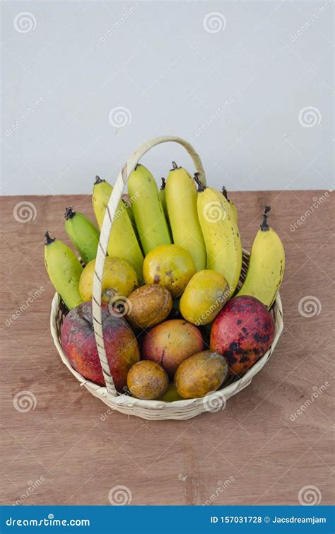 Fruit Basket of Ripe Red and Yellow Fruits Stock Photo - Image of sapote, fruits: 157031728