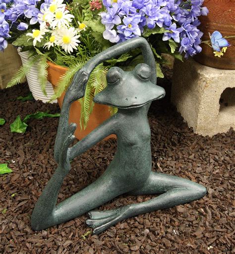 Ebros Gift Large Cast Aluminum Metal Whimsical Rustic Yoga Frog Stretching Limbs Garden Statue ...