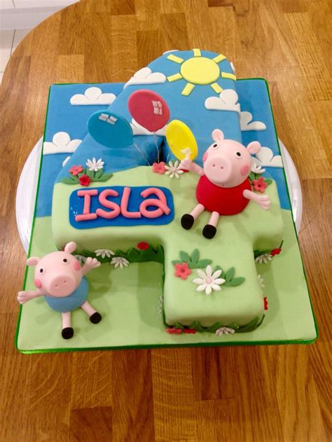 Number 4 Peppa pig cake | Peppa pig cake, Peppa pig birthday, Pig birthday cakes