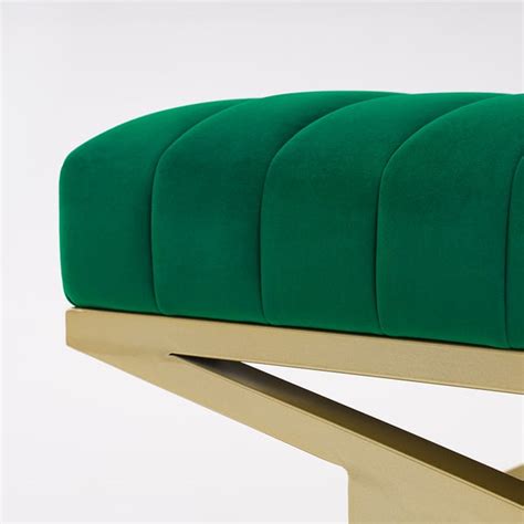 Free Shipping on Modern Entryway Bench Green Velvet Upholstered Ottoman Bench in Gold｜Homary
