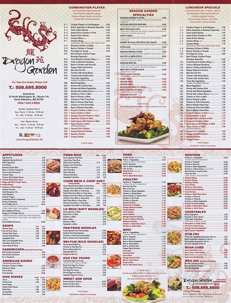 Dragon Garden Restaurant menu in North Attleborough, Massachusetts