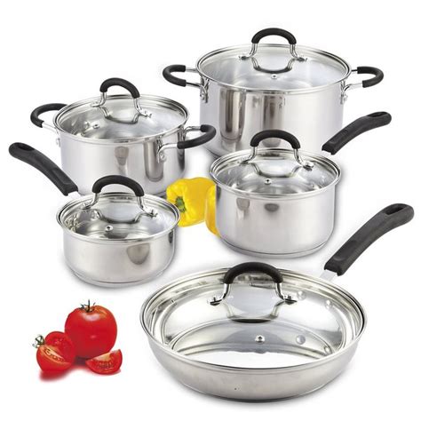 Shop Cook N Home 10 Piece Stainless Steel Cookware Set with Encapsulated Bottom - On Sale - Free ...