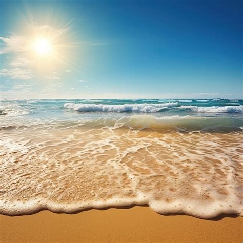 Premium AI Image | A beach scene with a bright sun shining on the water