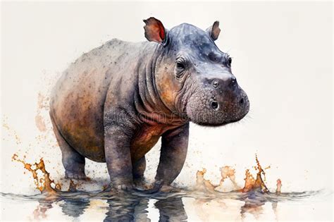 Watercolor Painting of a Cute Baby Hippo. Baby Hippo. Generative Ai. Aquarelle Illustration ...