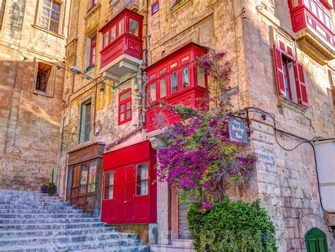 Assaf Frank Photography Licensing | Traditional Maltese buildings in Vallette, Malta