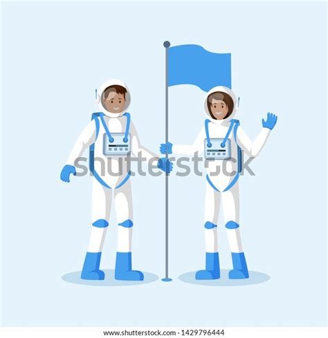 Astronauts Planting Flag Flat Vector Illustration Stock Vector (Royalty ...