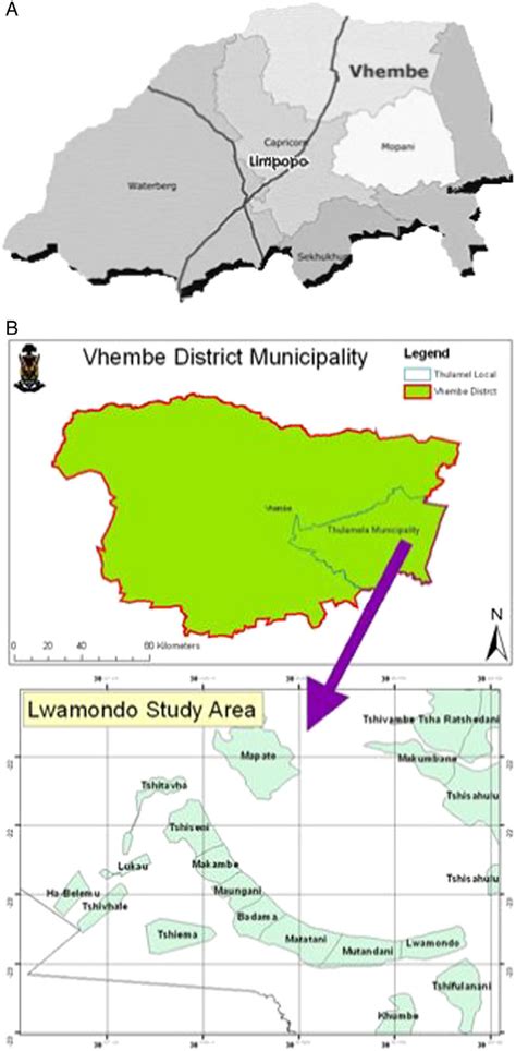 a: Map showing Limpopo province and Vhembe district. b: Map showing... | Download Scientific Diagram