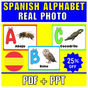 Spanish Alphabet Letters Flashcards - Real Photo - Print & Digital - PDF + PPT