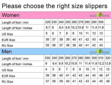 Slipper Size Chart Female