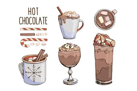 Hot chocolate illustrations. Hot cocoa mug. Christmas PNG