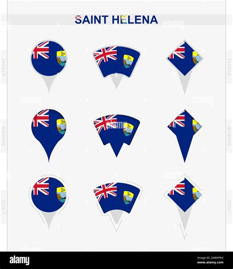 Saint Helena flag, set of location pin icons of Saint Helena flag. Vector illustration of ...