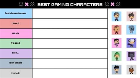 Customize and get this Hand-drawn Video Game Characters Tier List template