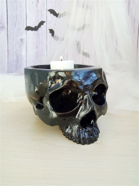 Black Human Skull Candle Holder Skull Replica Skull | Etsy