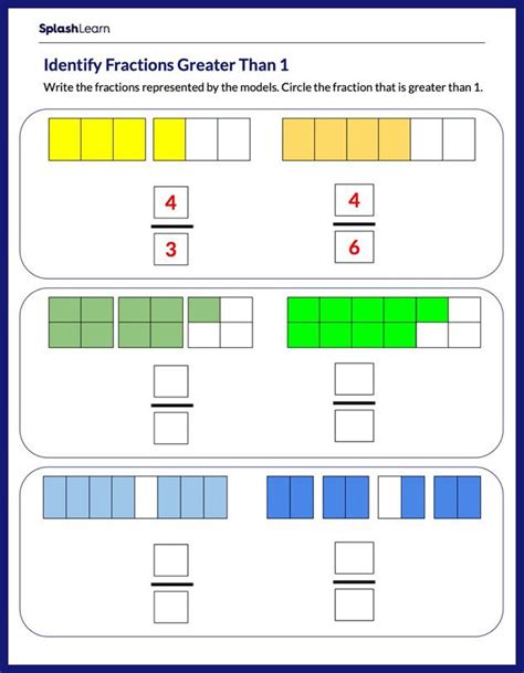 Fractions Greater Than 1 2 Worksheets