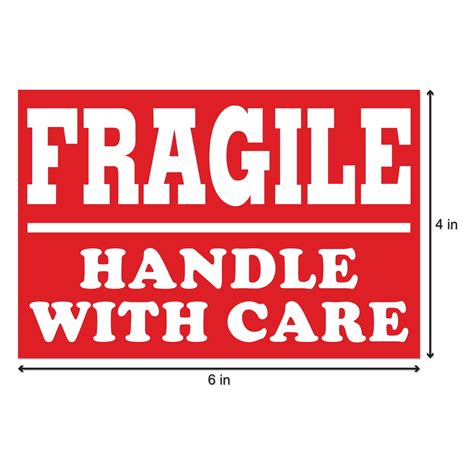 Fragile Handle with Care Stickers (6 x 4 inch, 300 Stickers per Roll, Red) for Shipping ...