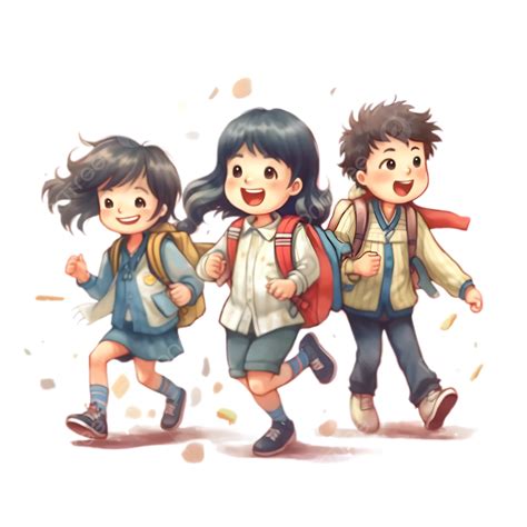 Primary School Students Go To School Cartoon Illustration, Cartoon ...