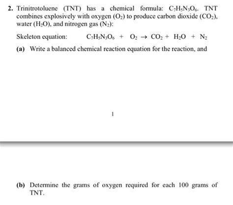 (Get Answer) - Trinitrotoluene (TNT) Has A Chemical Formula ...