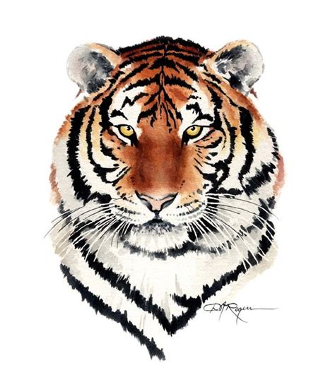 TIGER Watercolor Painting Art Print Signed by Artist DJ Rogers