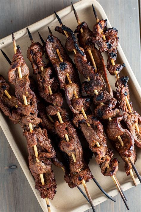 Grilled Flank Steak Skewers with Teriyaki Beer Marinade Recipe | Beef skewer recipe, Beef ...