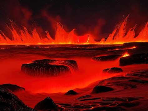 Premium AI Image | A red lava flow with the red lava flow in the background