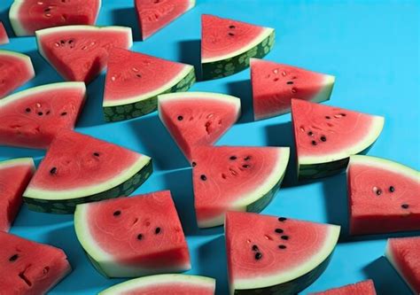 Premium Photo | Xasliced watermelon on a blue background healthy and refreshing summer food ...