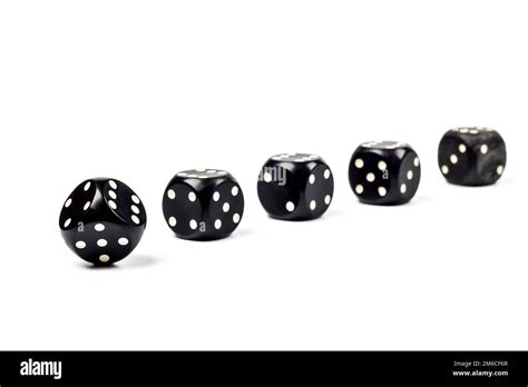 Five black dice for playing poker on a white background Stock Photo - Alamy