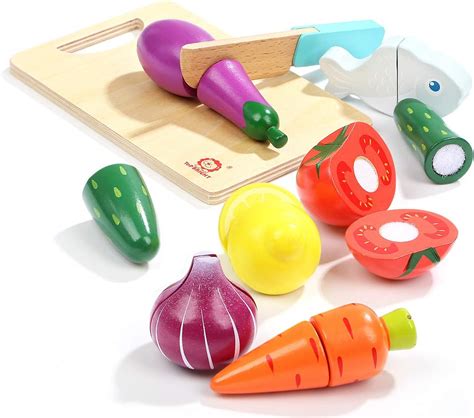 Best Play Food Cutting Fruits Vegetables Pretend Food Playset Kitchen Toys Fun [Solid Wood ...