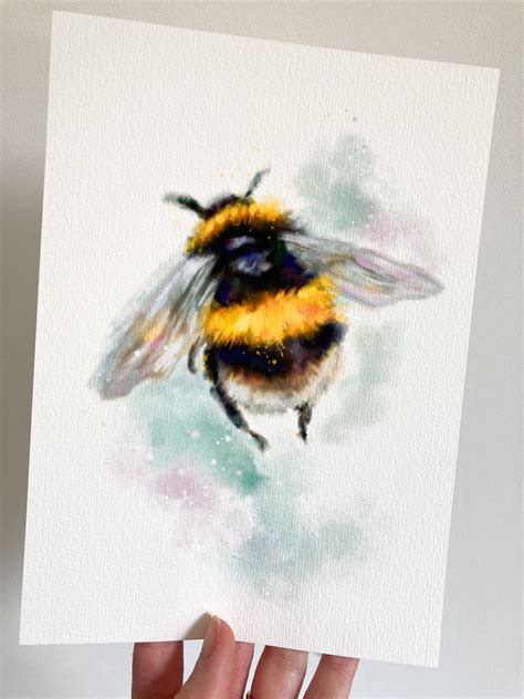 Watercolour Bumble Bee Art Print Watercolour Bee Painting | Etsy UK