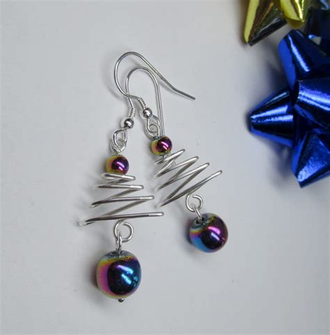 Gemstone and Sterling Silver Wire Christmas Tree Earrings - The Bench