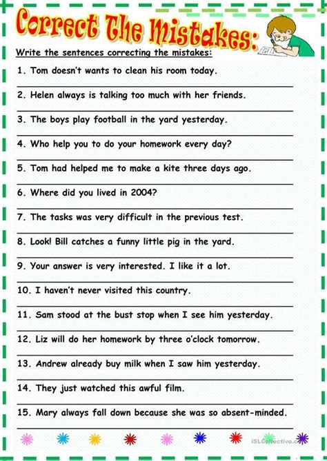 Correct the mistakes - English ESL Worksheets | Learn english words ...