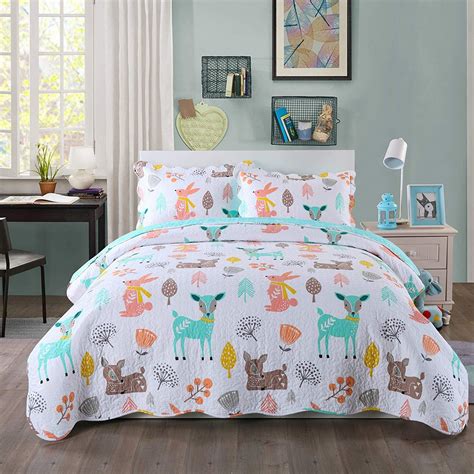 100% Cotton 3 Piece Kids Quilt Bedspread Comforter Set for Teens Boys Girls Kids Beds Bedding ...