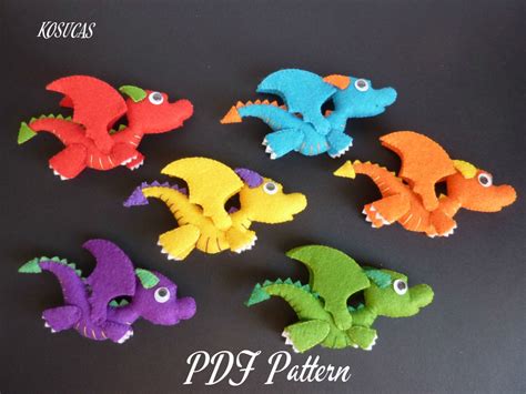 PDF sewing pattern to make a little felt dragon.